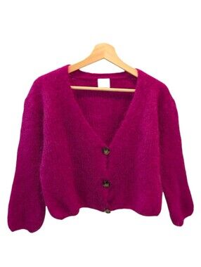 Kauf Dich Glücklich Euro Mohair Cardigan Fuchsia Boho Chic Cottagecore Y2K